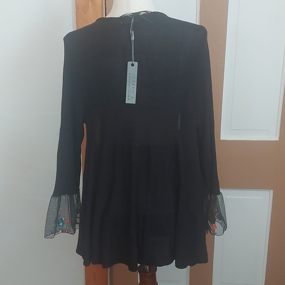 Joseph A Black Floral Embroidered Cardigan #0422K - Picture 6 of 8